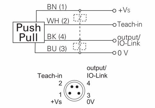 O300.DL-GM1J.72N 测距传感器的接线图及针角定义图